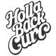 Black and white text 'Holla Back Curl' on a white background