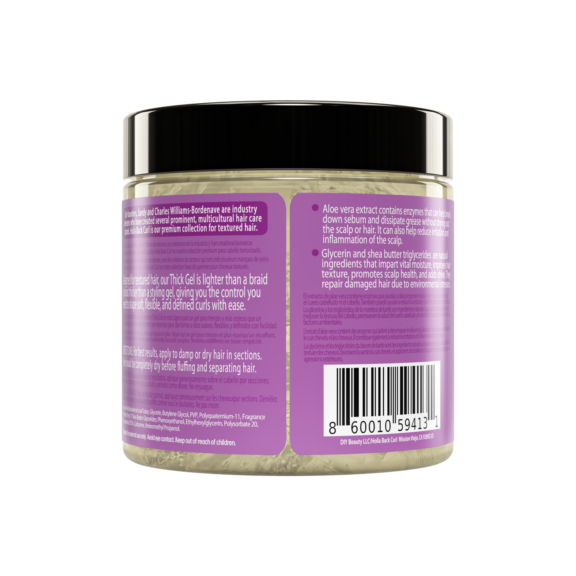 Jar of Holla Back Curl Thick Gel with purple label